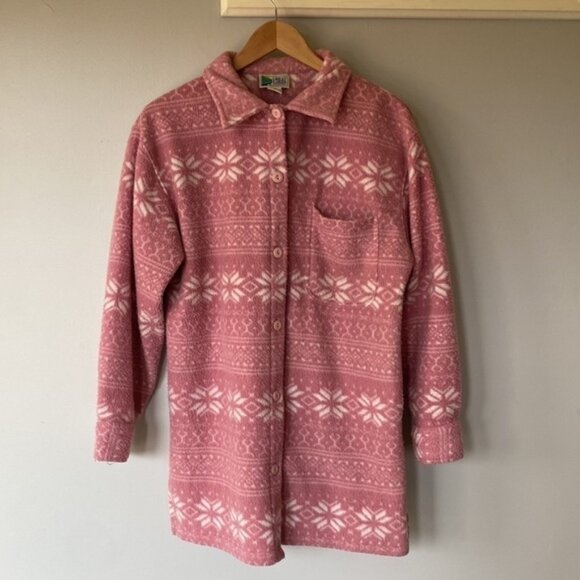 Vintage Great Lakes Country dusty pink snowflake polar fleece shacket top - Picture 1 of 9
